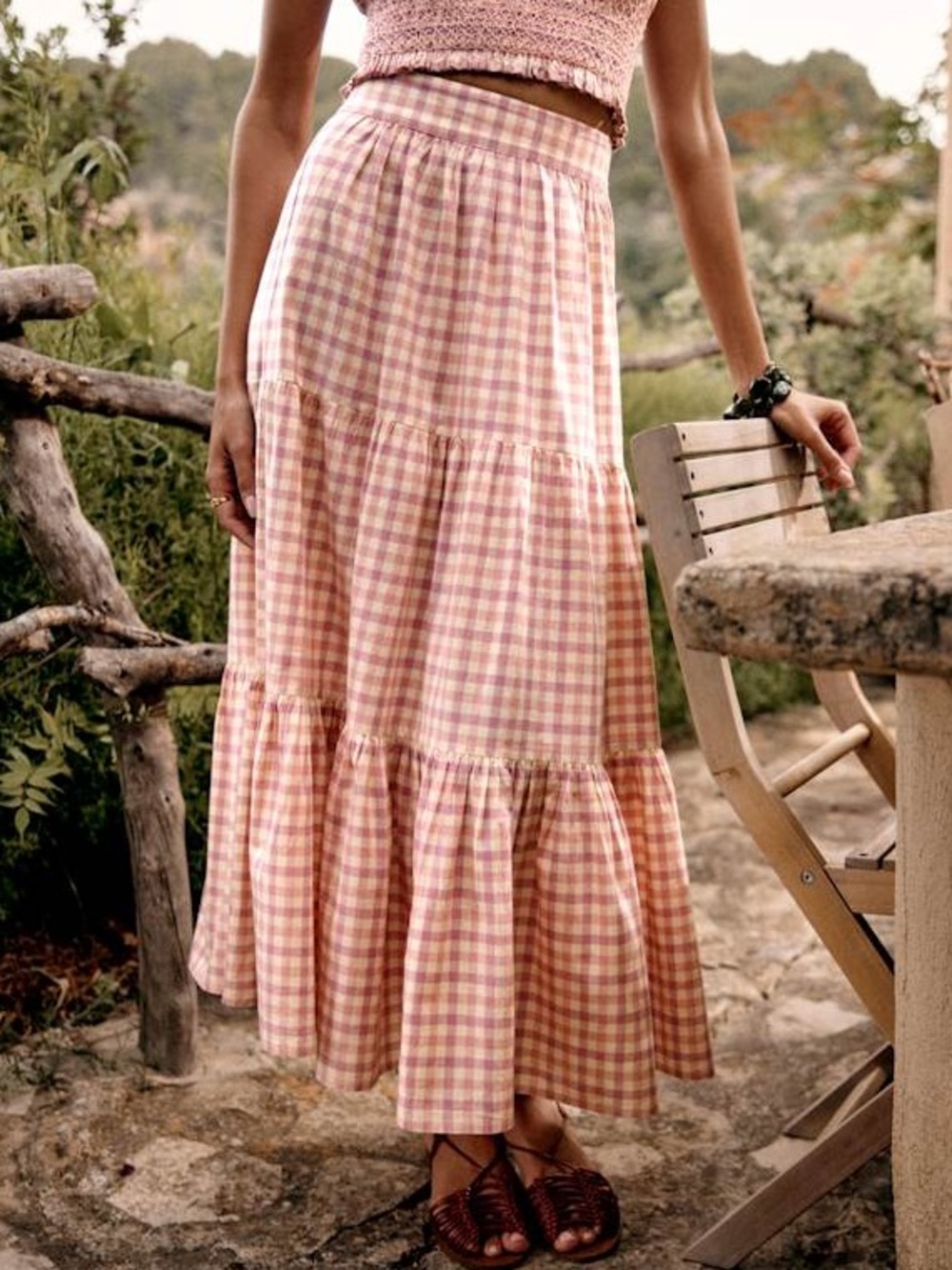 Sézane Sakura Skirt in Pink Checked Print FR 38 / US 6 - Picture 3 of 16